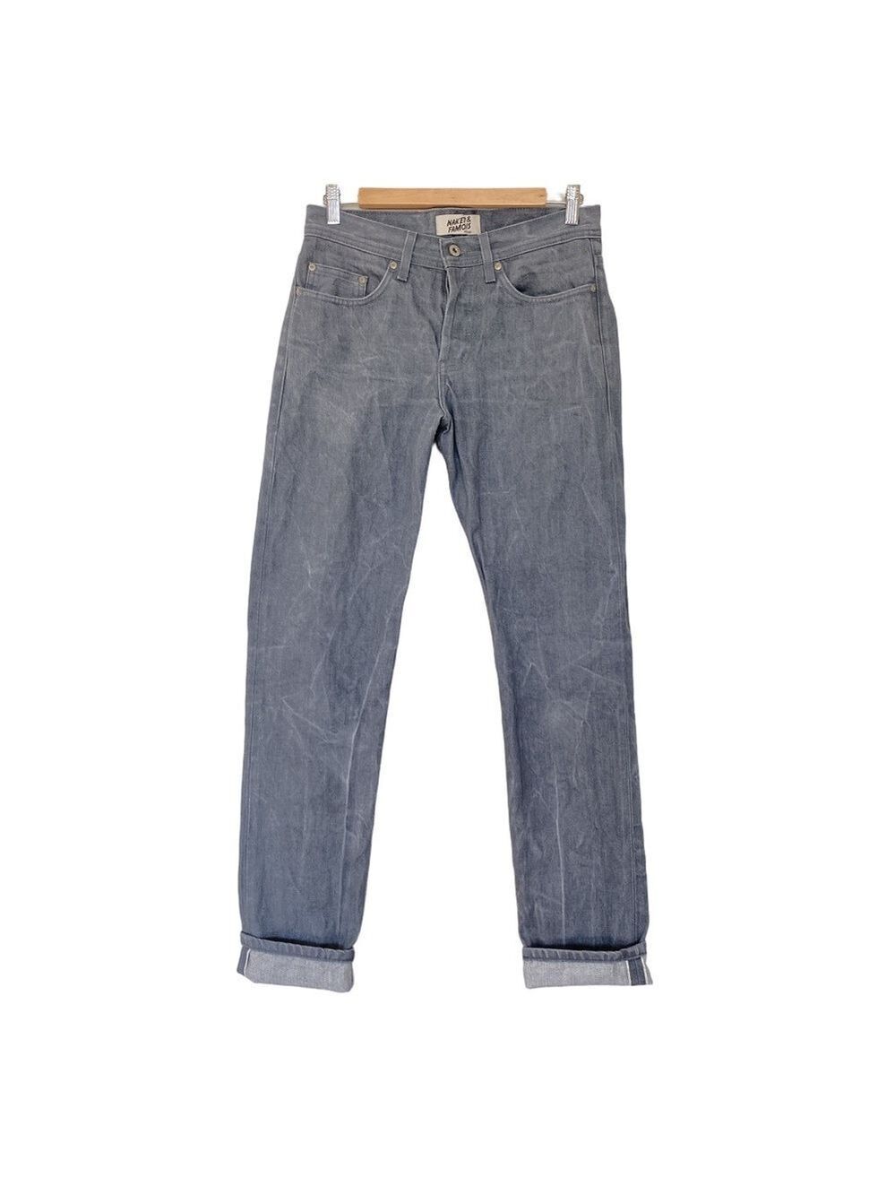 Naked & Famous Weird Guy Grey Selvedge Raw Denim Jeans Mens Sz 30